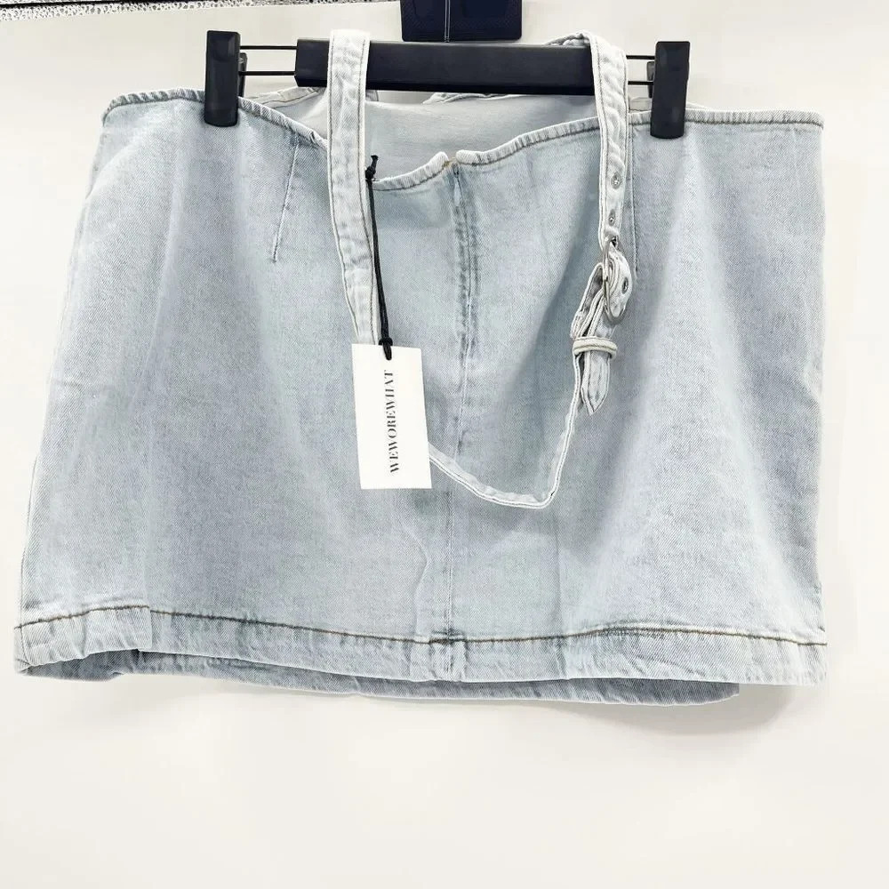 NWT Revolve WeWoreWhat Cut Out Denim Mini Skirt Women's M Blue Light Wash High W - Picture 5 of 7